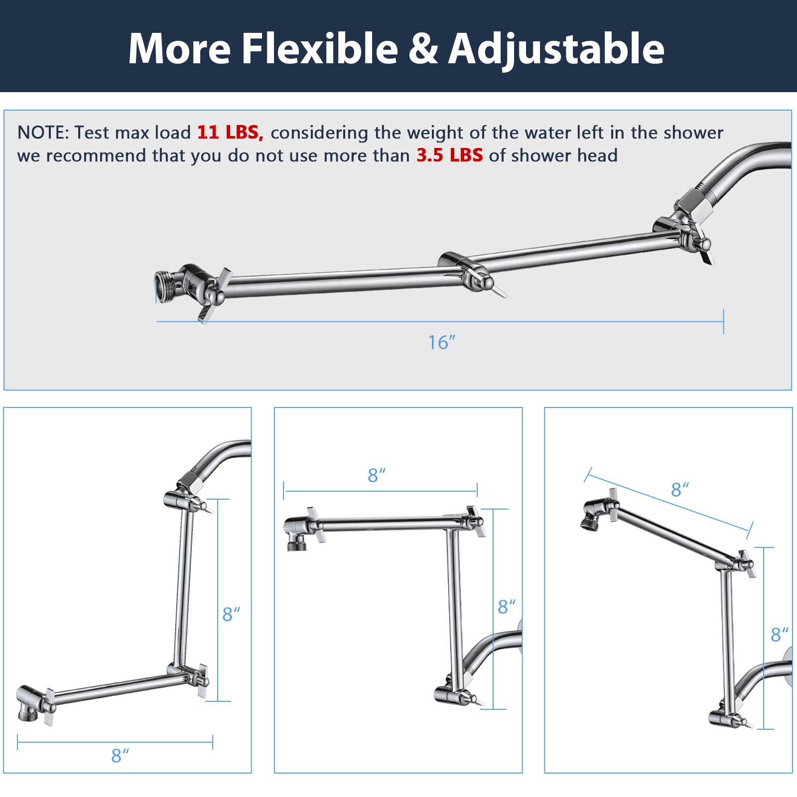 PDPBath chrome extension works with rain and handheld heads for flexible use.