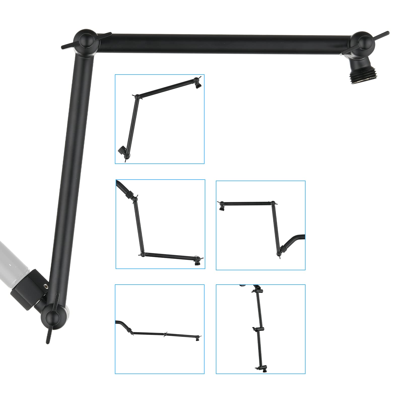 PDPBath 16-inch brass shower extension arm for easy reach and adjustable height.