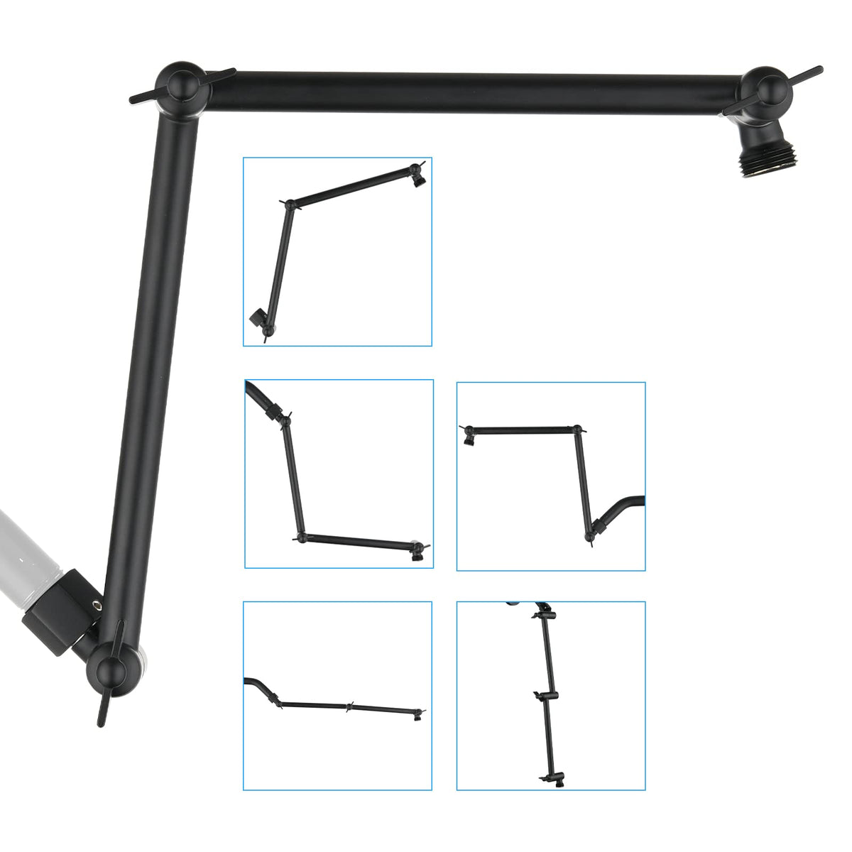 PDPBath 16-inch brass shower extension arm for easy reach and adjustable height.
