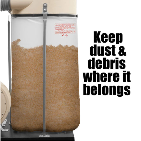 Disposal-ready Peachtree bag used for bottom-drum dust collection systems.