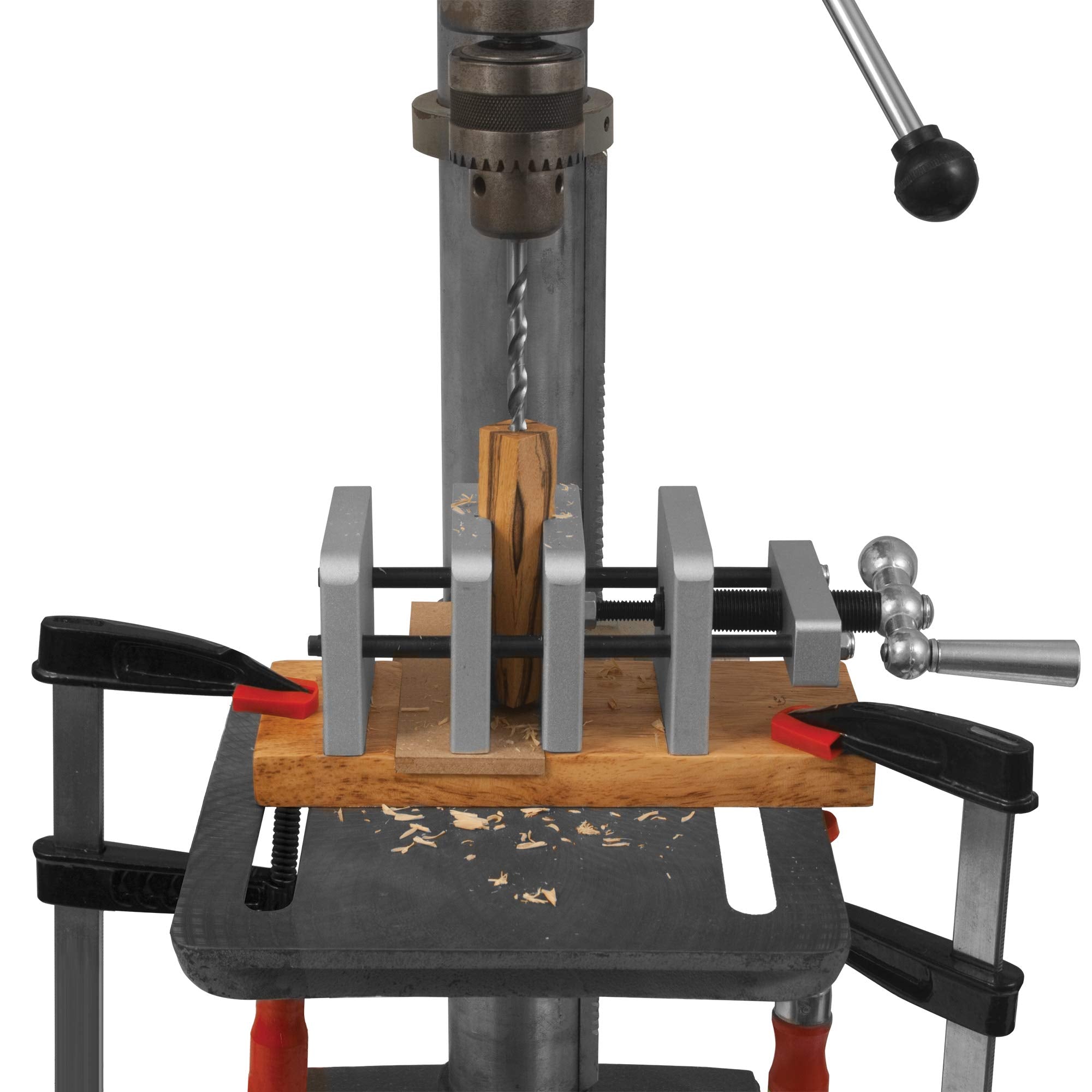 Peachtree Centering Vise includes MDF scrap piece for versatile setup options