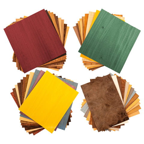 Peachtree Veneers Variety Pack Collection shows diverse woods for marquetry projects.