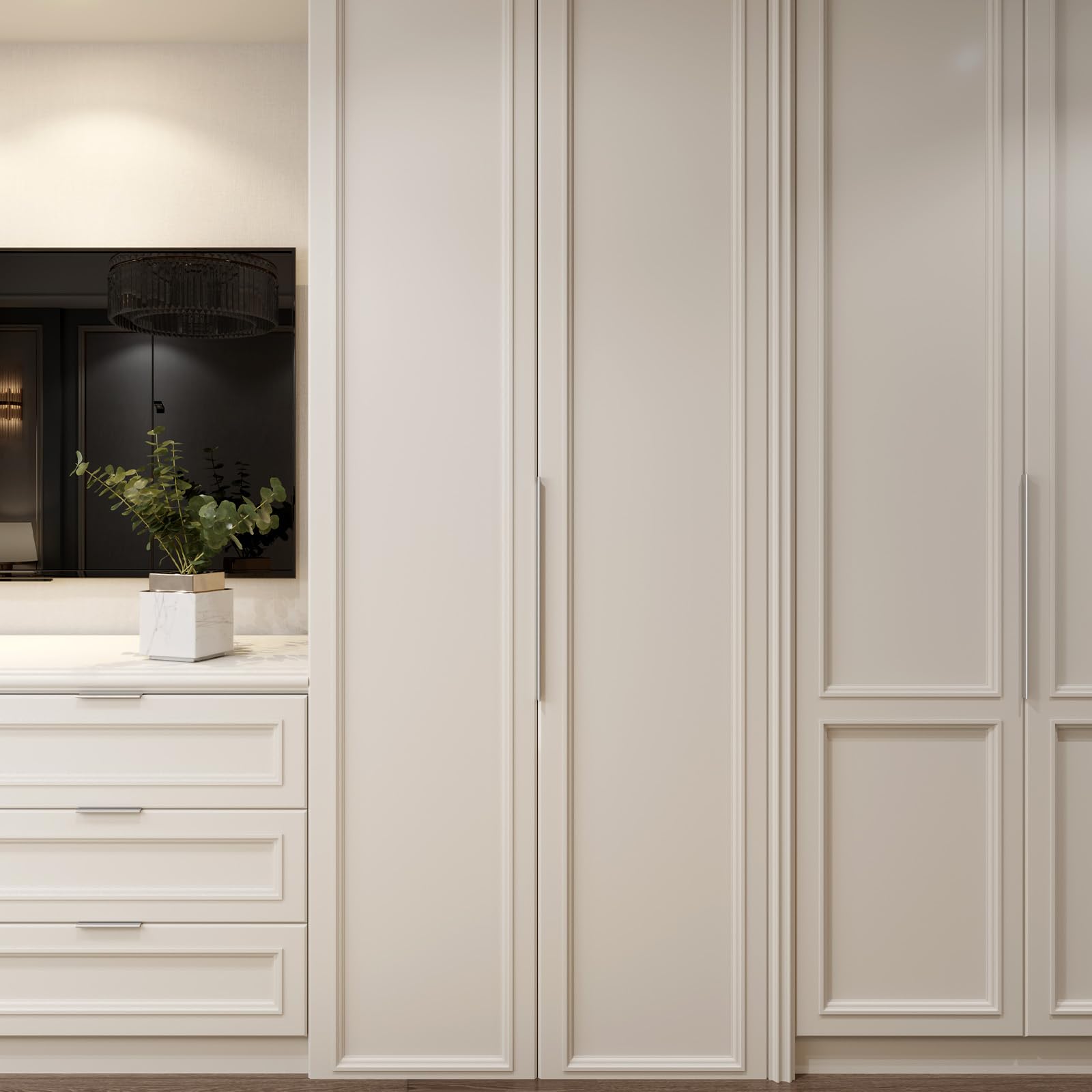 Edge-concealed profile keeps a clean, modern kitchen aesthetic.