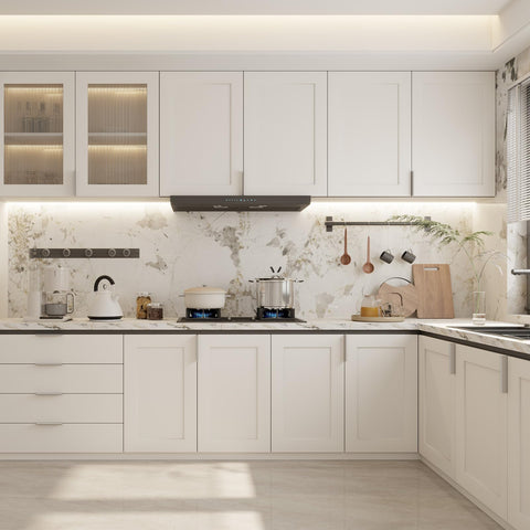 100mm length pulls balance tall doors with a proportional look.