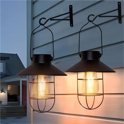 Pearlstar solar lantern wall-mount displays antique farmhouse style for outdoor walls.