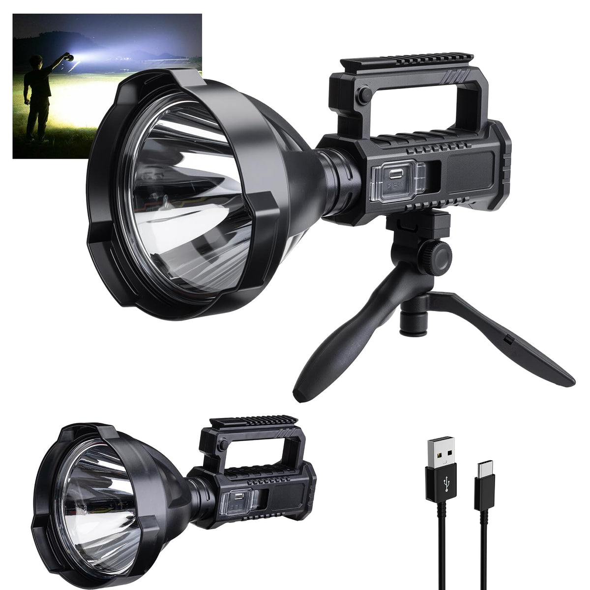 Peascat rechargeable spotlight in handheld use for quick outdoor tasks.
