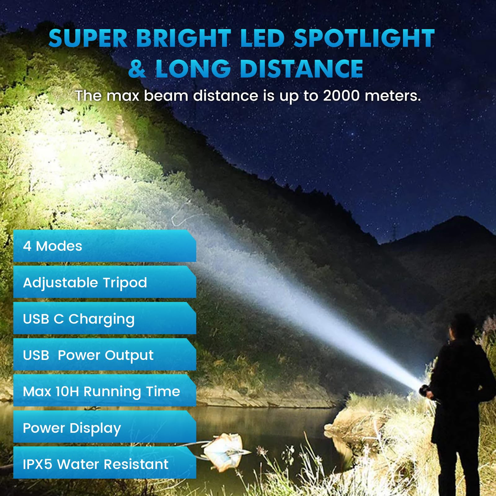 Peascat rechargeable spotlight on tripod for stable, hands-free lighting.