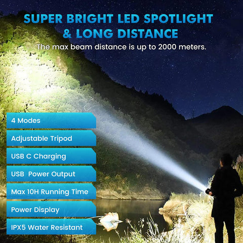 Peascat rechargeable spotlight on tripod for stable, hands-free lighting.
