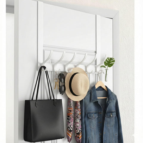 Peasulin hanger installs in a minute without drilling or door damage.