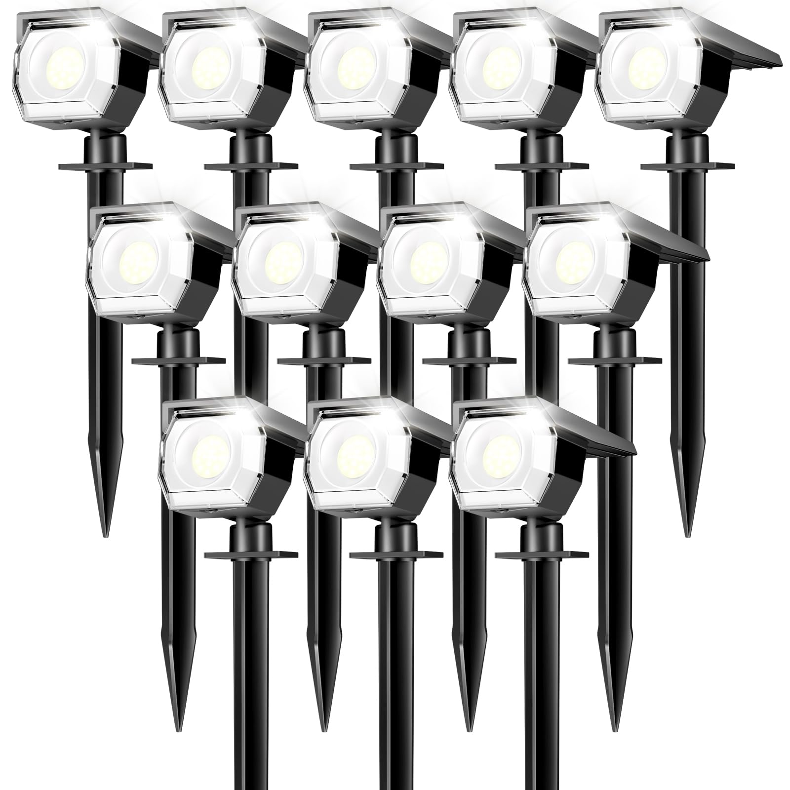 Peasur 12-pack solar lights brighten outdoor pathways with a focused beam.