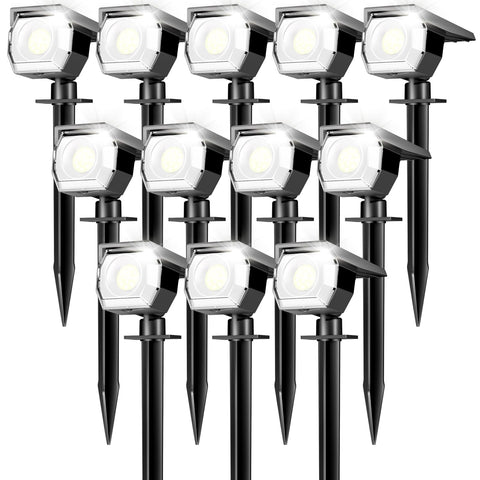 Peasur 12-pack solar lights brighten outdoor pathways with a focused beam.
