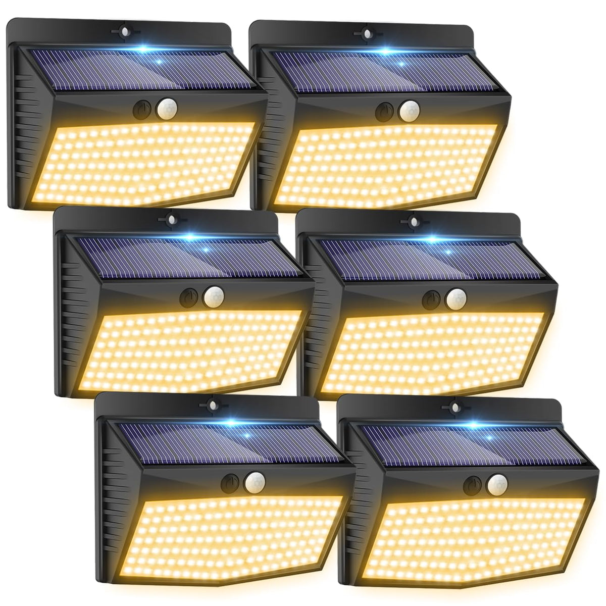 Peasur 138 LED solar outdoor lights mounted on a wall for broad exterior illumination.