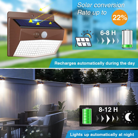 Peasur brown solar outdoor lights illuminate a garden path with motion sensing glow