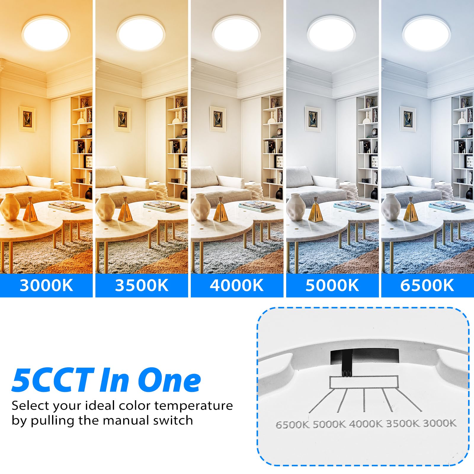 Peasur 5CCT dial-range ceiling light showing adjustable color temperature