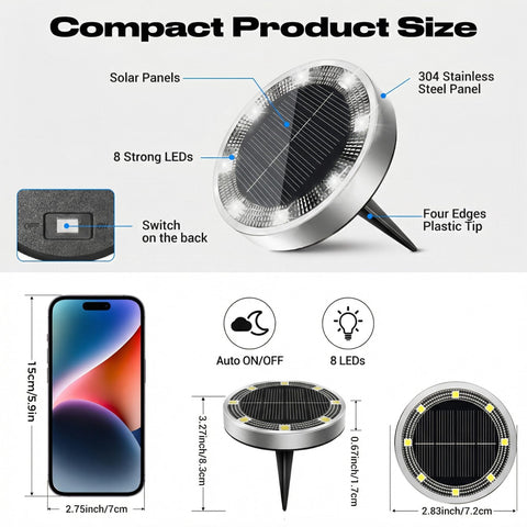 Peasur solar disc light charging by daytime for night-time glow.