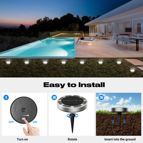Peasur solar disk light installation steps show easy setup.