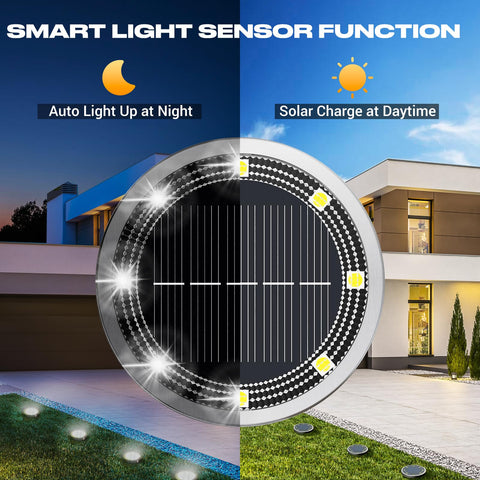 Peasur solar disk light IP68 waterproof for reliable night-time landscaping.