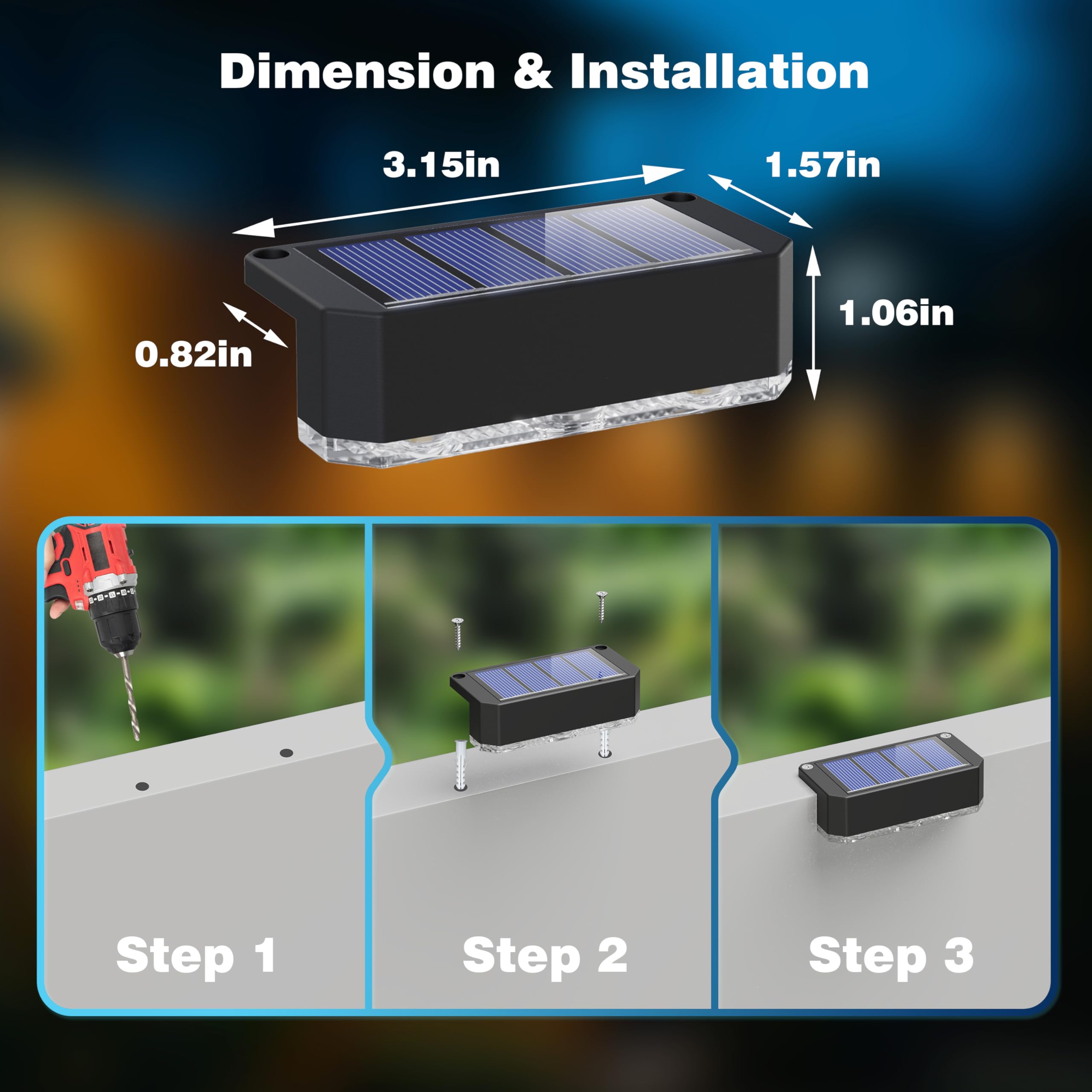 Peasur easy-install fence lights with screws or tape.