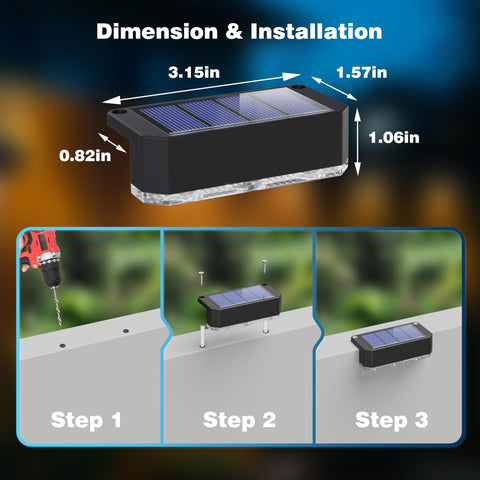 Peasur easy-install fence lights with screws or tape.