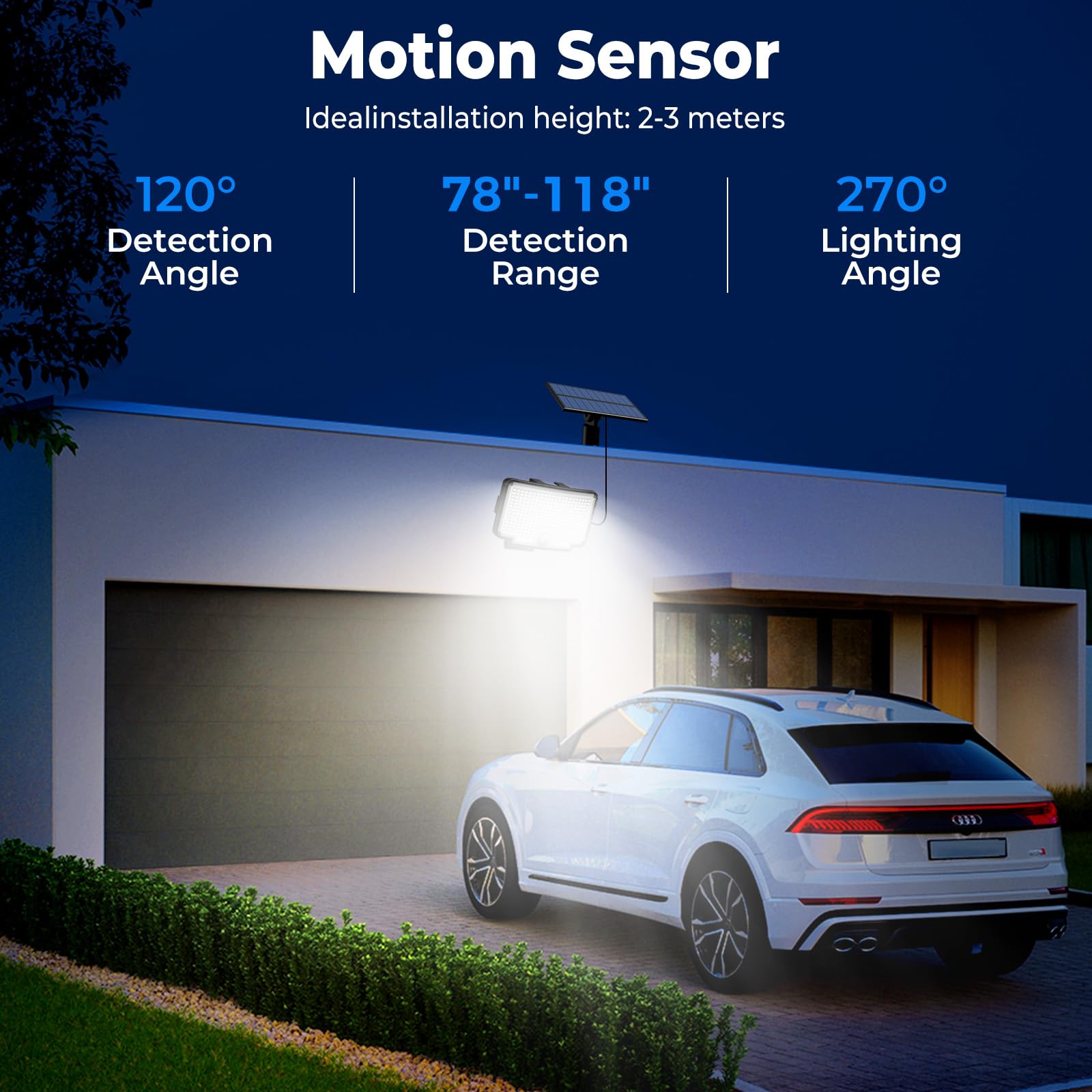 Peasur solar flood light with 3 modes and precise PIR sensor