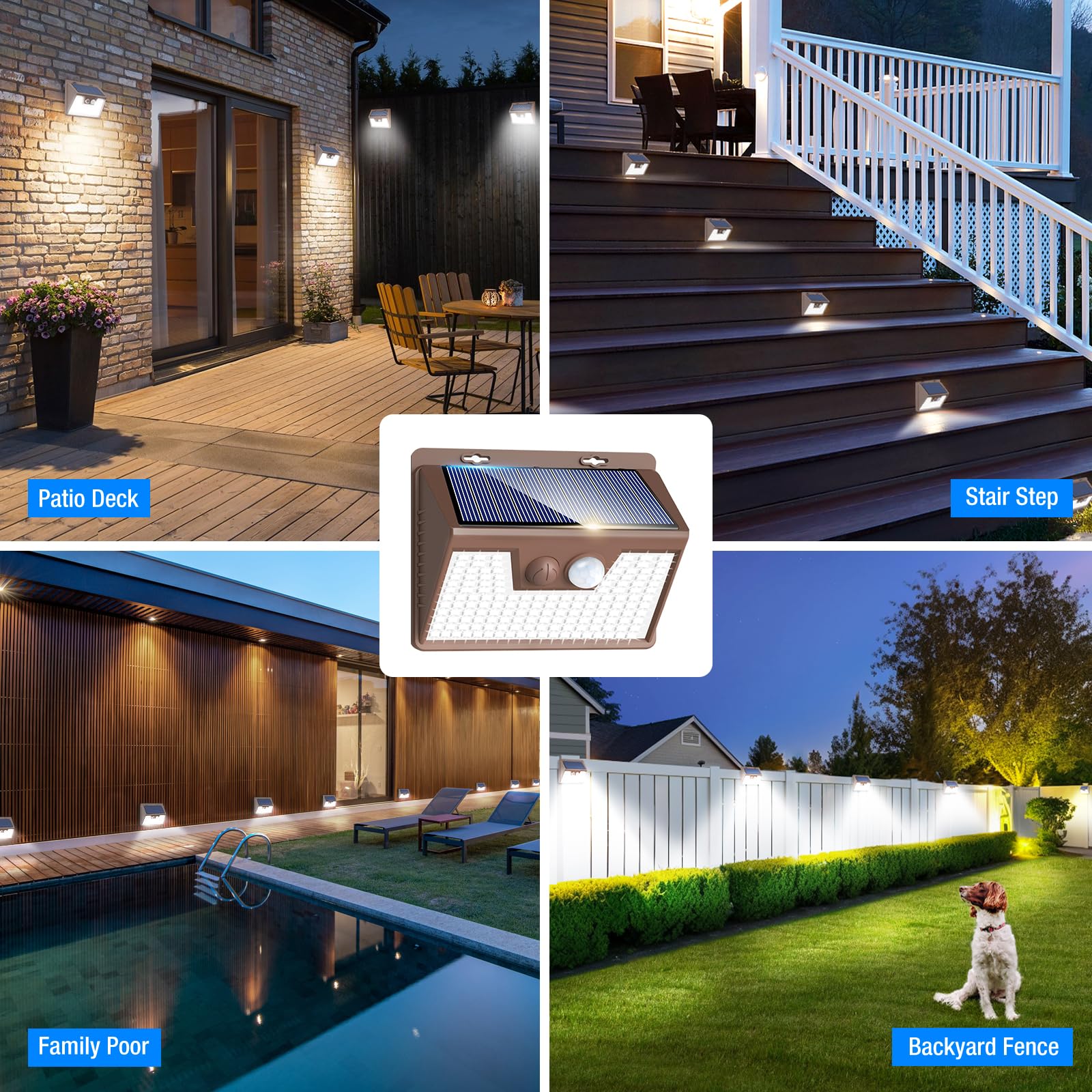 Peasur patio-deck placement emits ambient night glow.