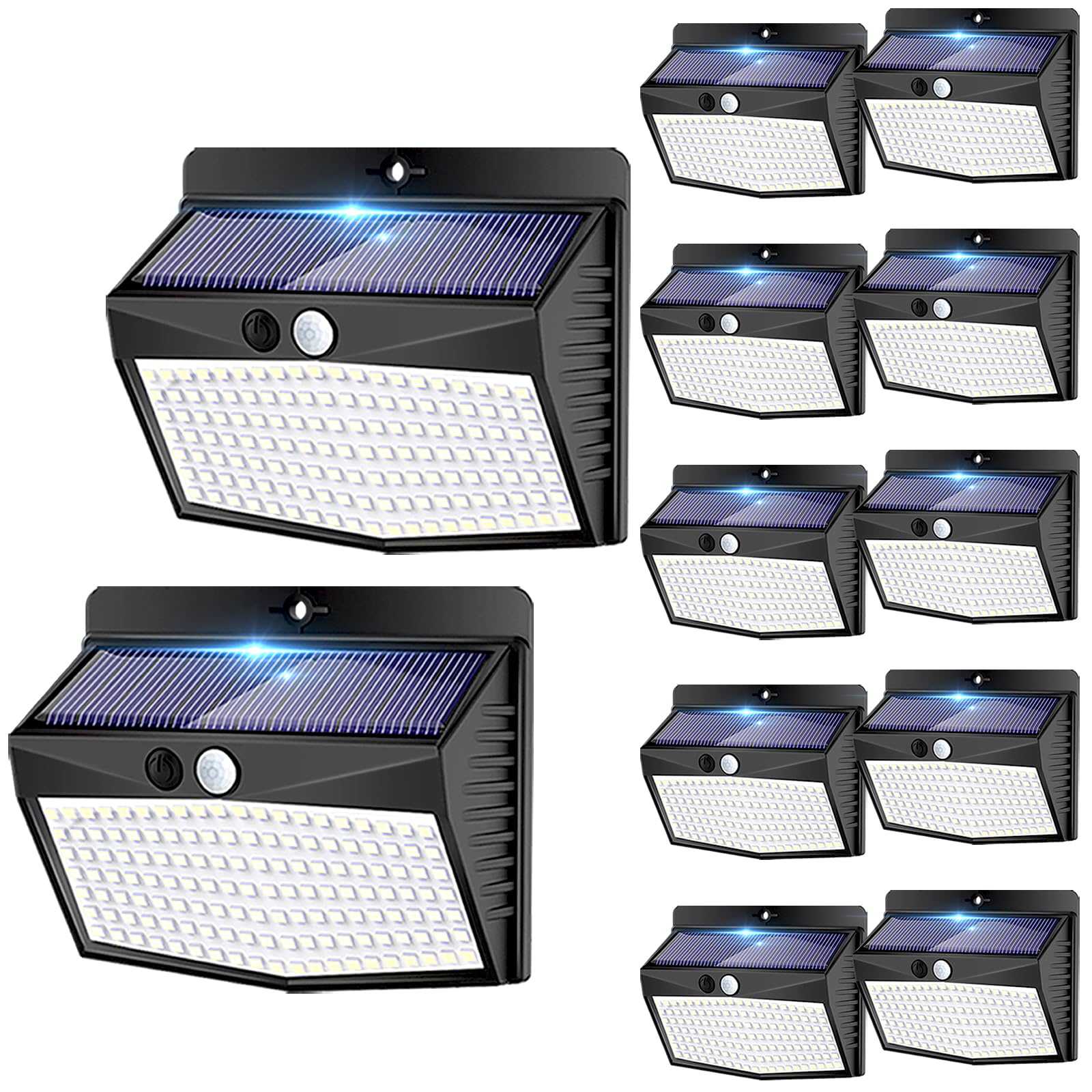 Peasur solar outdoor lights 12-pack illuminating pathways at night