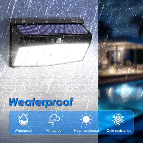 Peasur waterproof ABS solar panel light withstands rain and harsh weather.