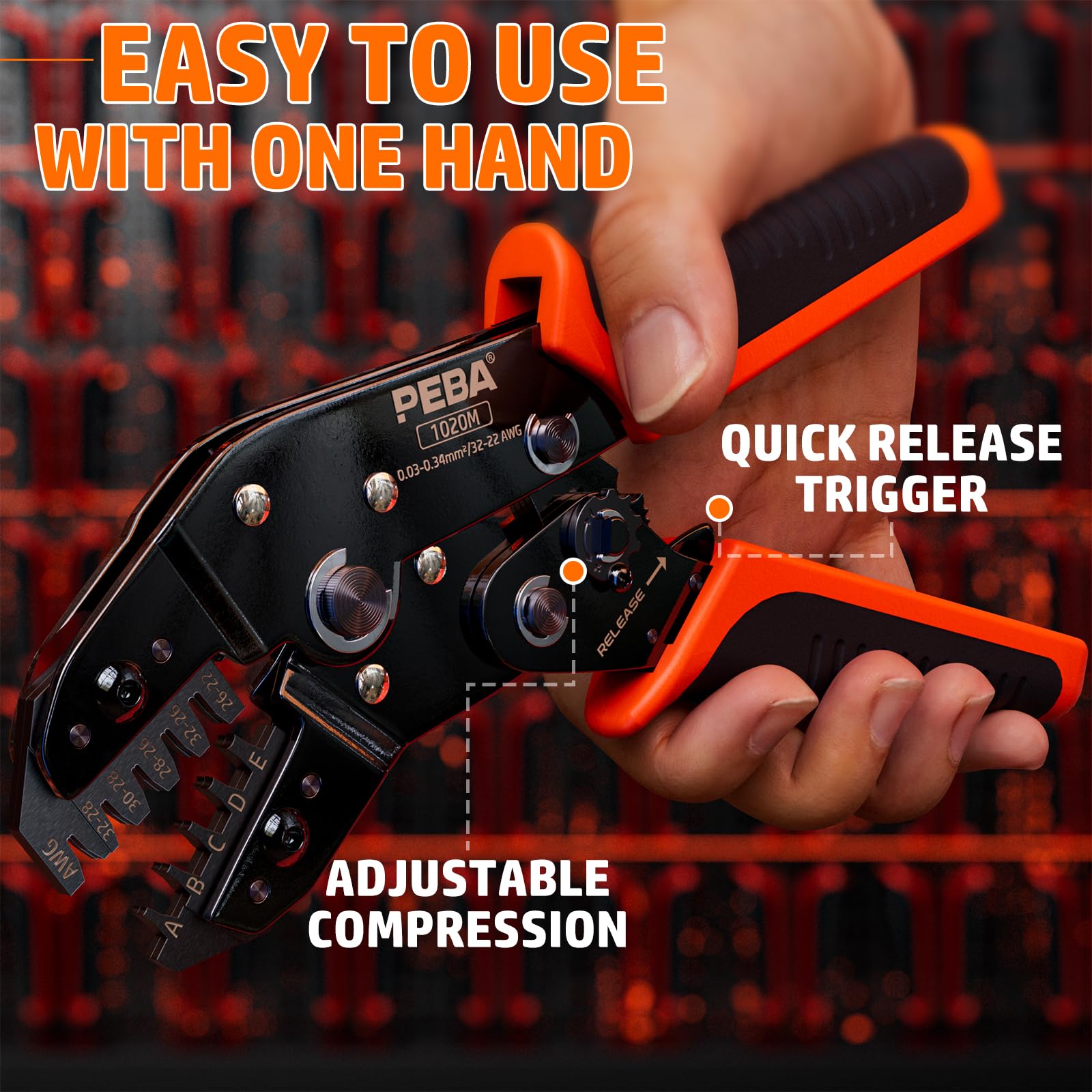 PEBA 1020M ratchet crimping pliers precise crimps with adjustable force