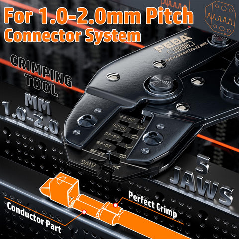 Close-up of PEBA crimp jaws highlighting the multi-die system for uniform crimps.