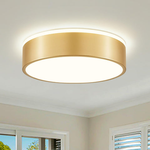 Peblto dimmable gold LED ceiling light front view with warm to cool ambience