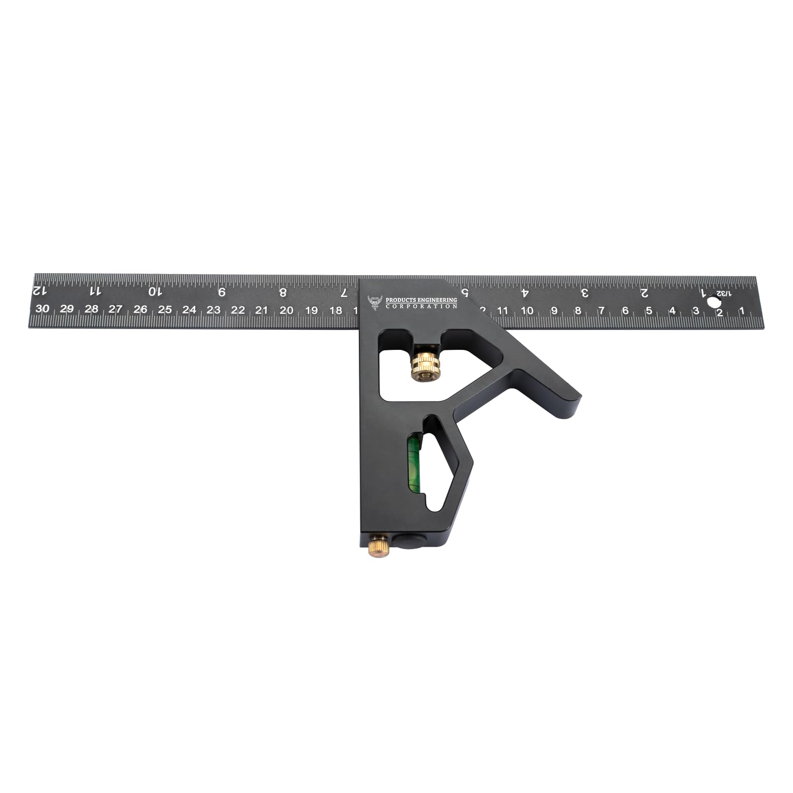PEC Tools 2Piece 12-Inch Aluminum Combination Square set with bubble level for precise woodworking layouts.