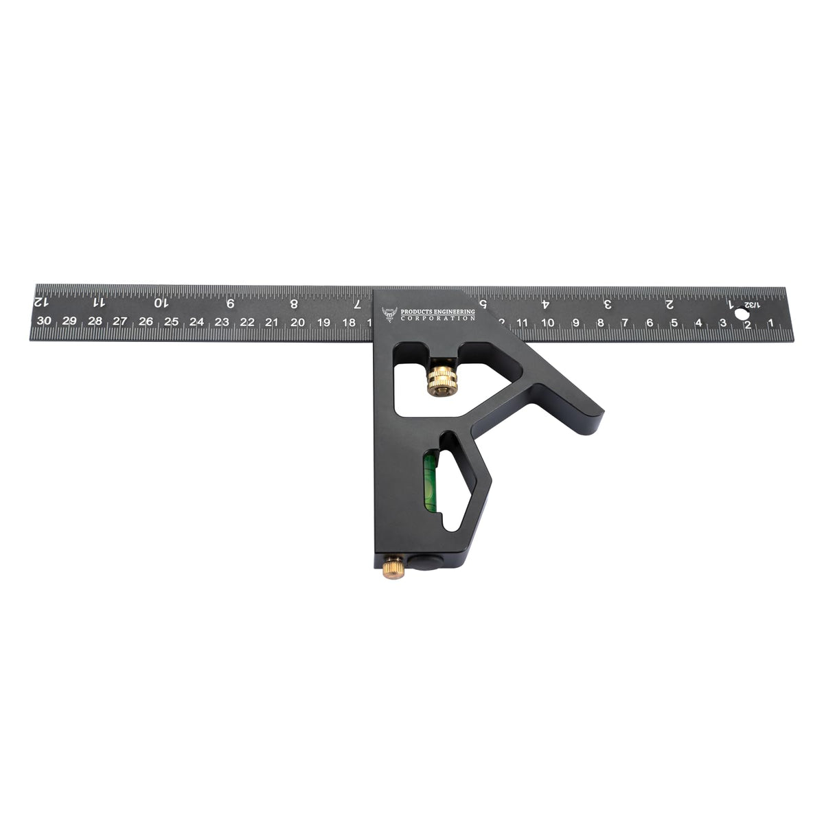 PEC Tools 2Piece 12-Inch Aluminum Combination Square set with bubble level for precise woodworking layouts.