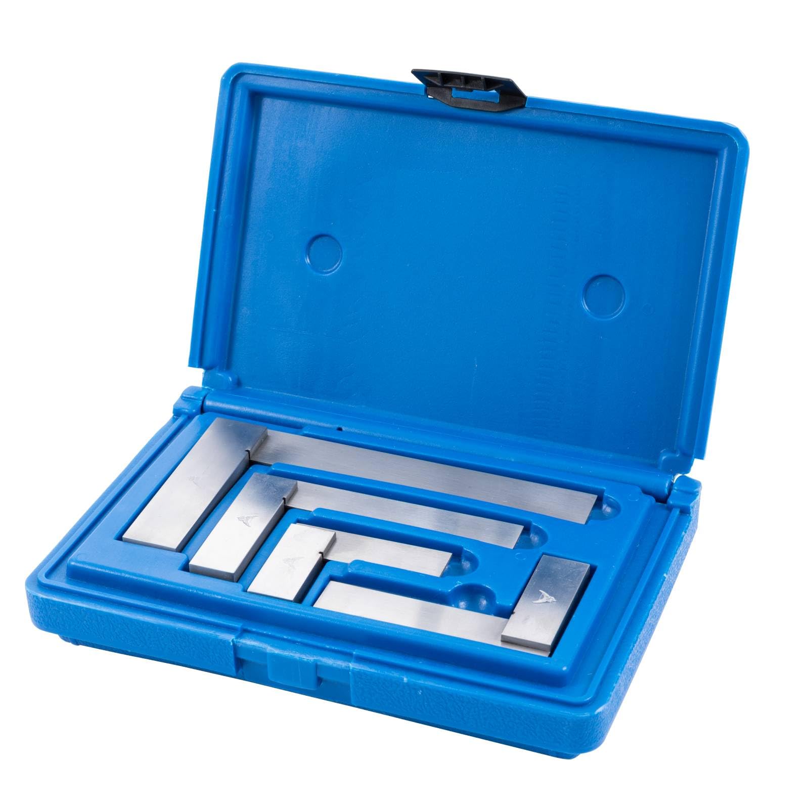 PEC Tools machinist square set in a protective case for organized carpentry measurements.