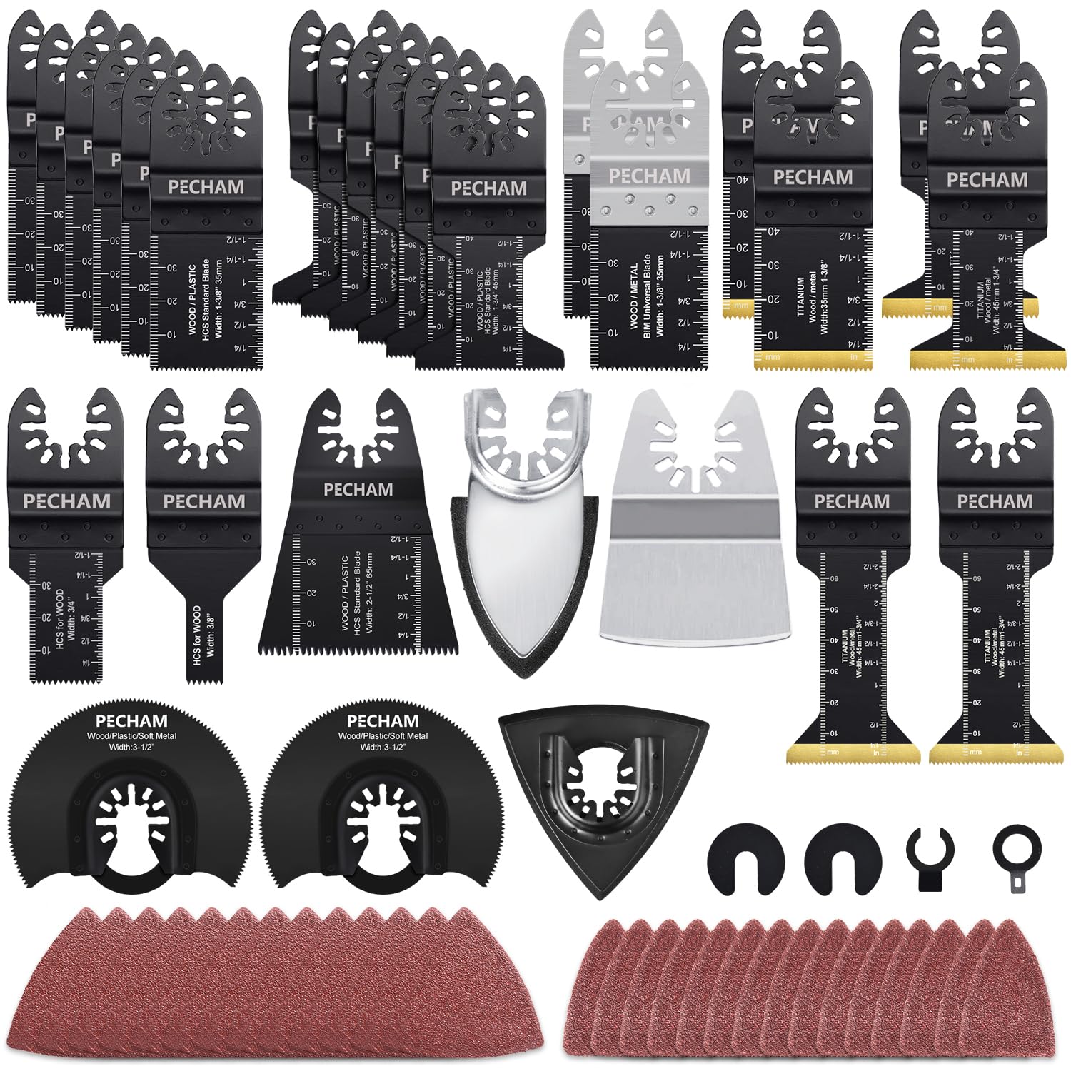 PECHAM 128pcs oscillating blades pack for wood and metal cutting.