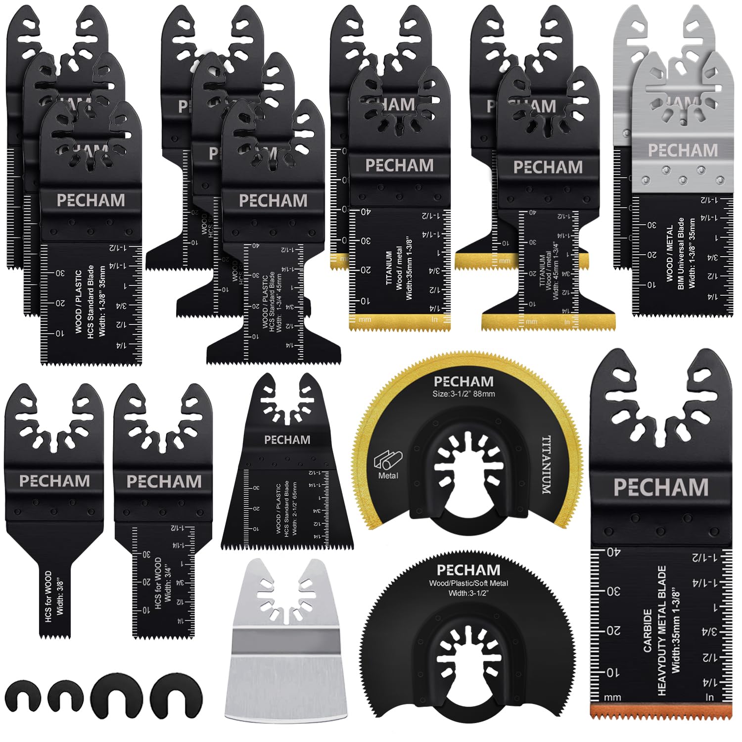 PECHAM 23pcs titanium-carbide blades kit for versatile metal and wood cutting