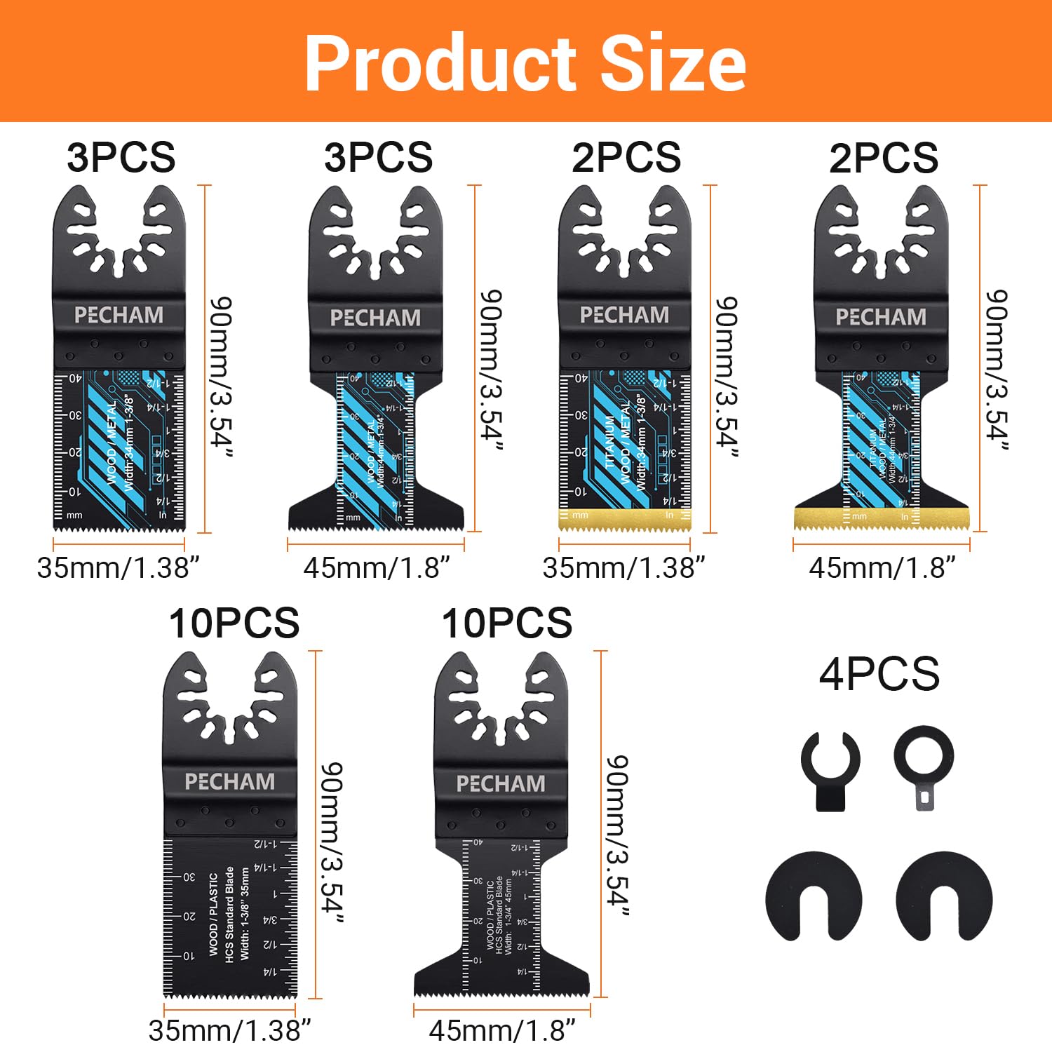 PECHAM blades include length markers for precise measurements during projects