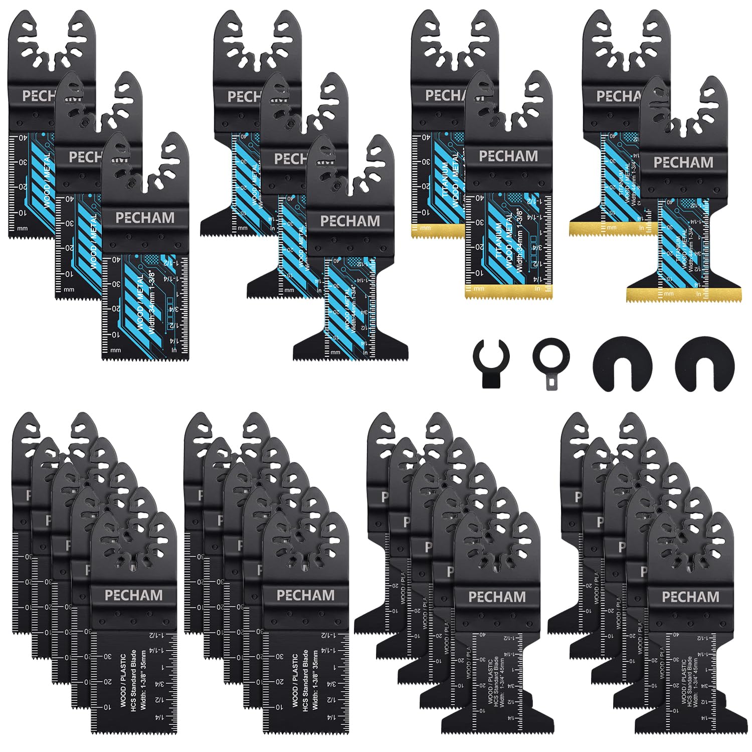PECHAM oscillating blade set 34pcs for versatile wood, metal, and plastic cuts