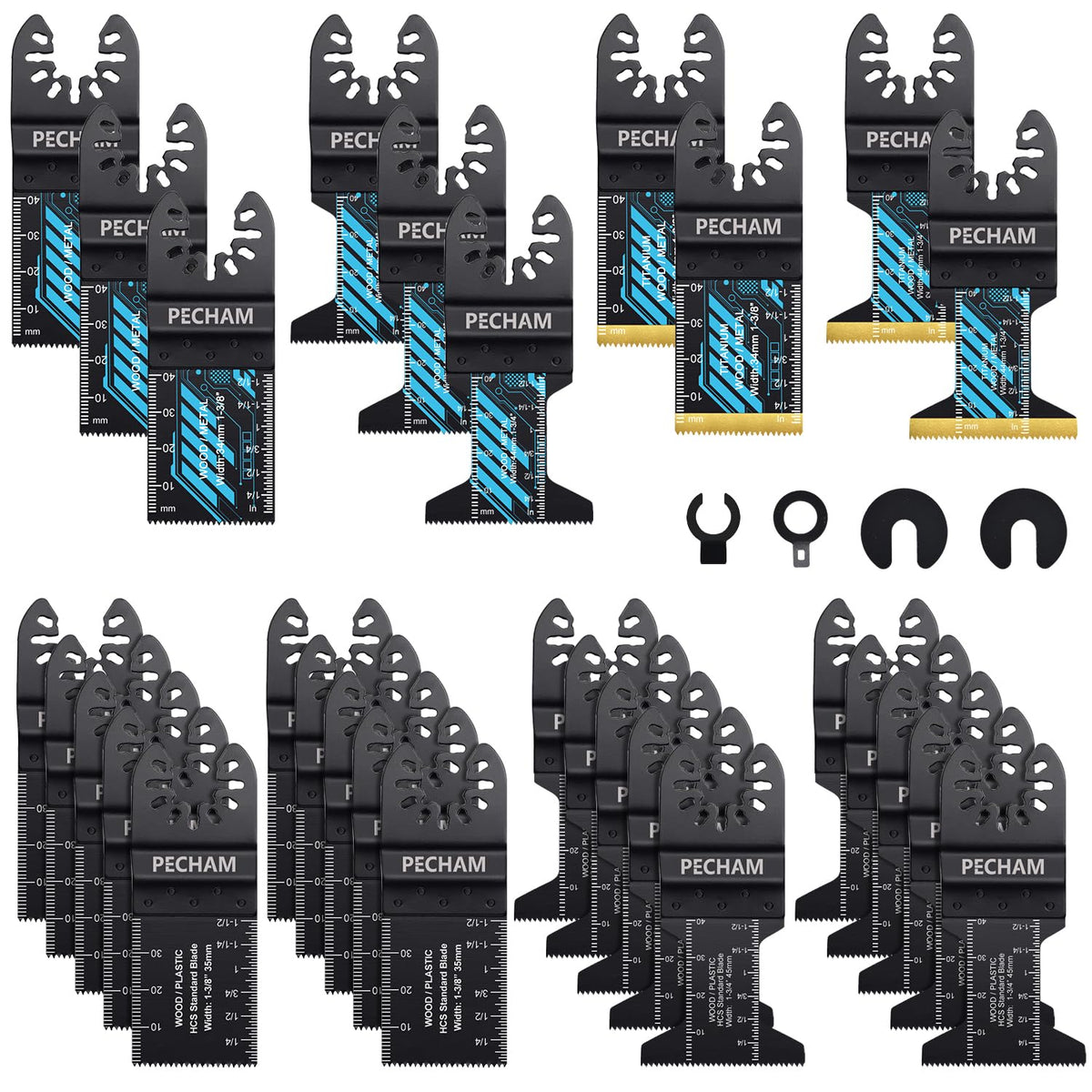 PECHAM oscillating blade set 34pcs for versatile wood, metal, and plastic cuts