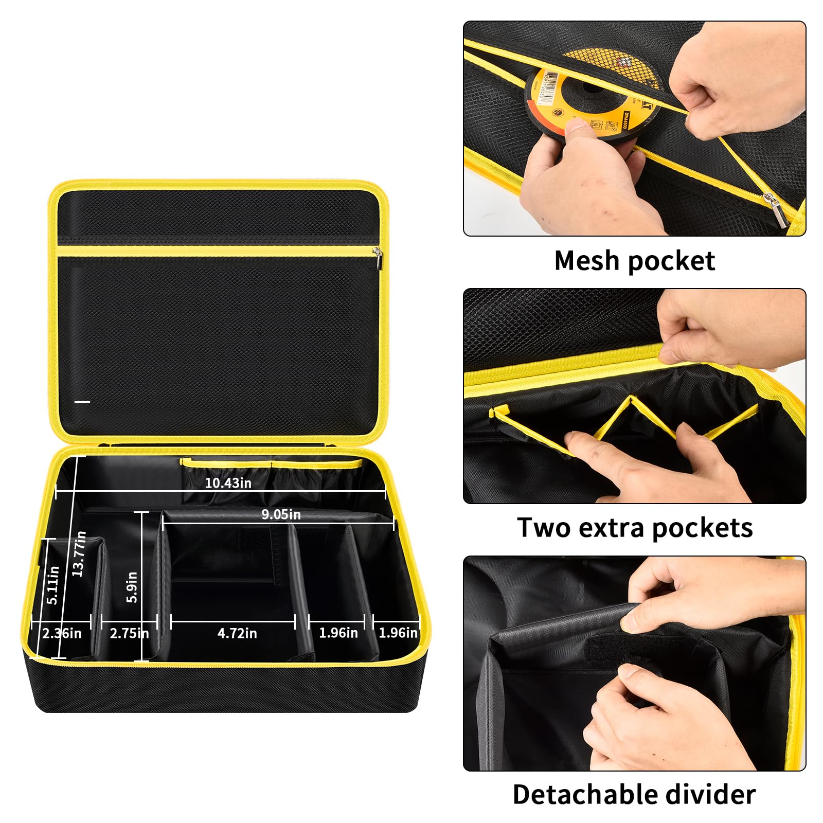 Top mesh pocket in Peciue bag for glass blades and quick access