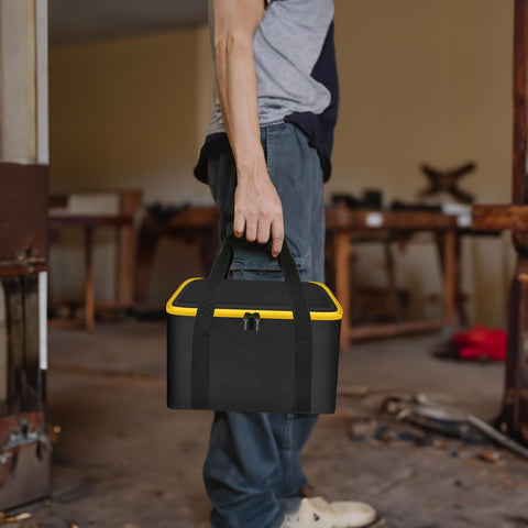 Generous 13 by 9 by 10 inch dimensions for saws and accessories.