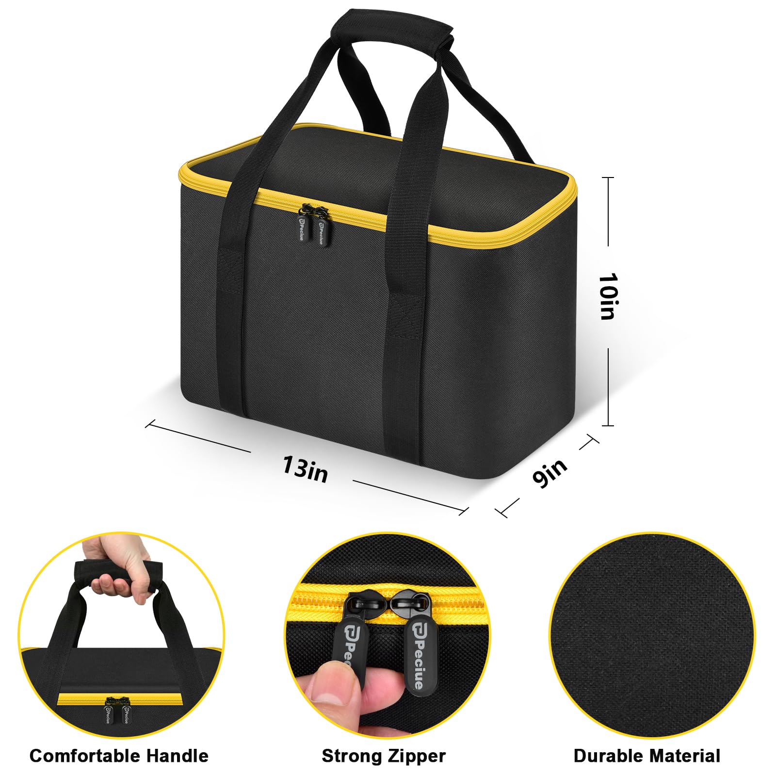 Interior grooved sponge securely holds Dewalt batteries and chargers.