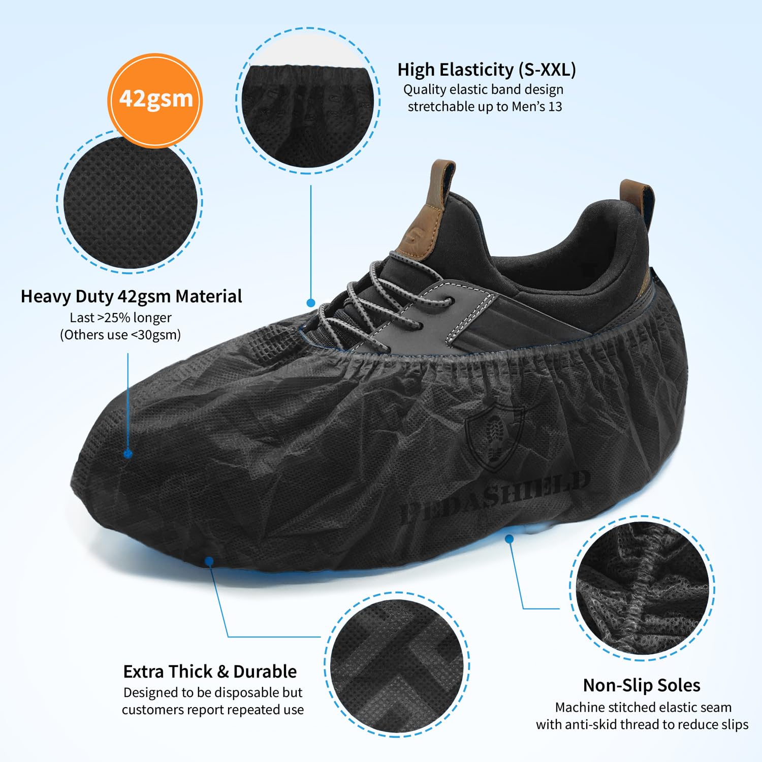 PedaShield 110 boot cover shown with breathable design for comfortable wear.