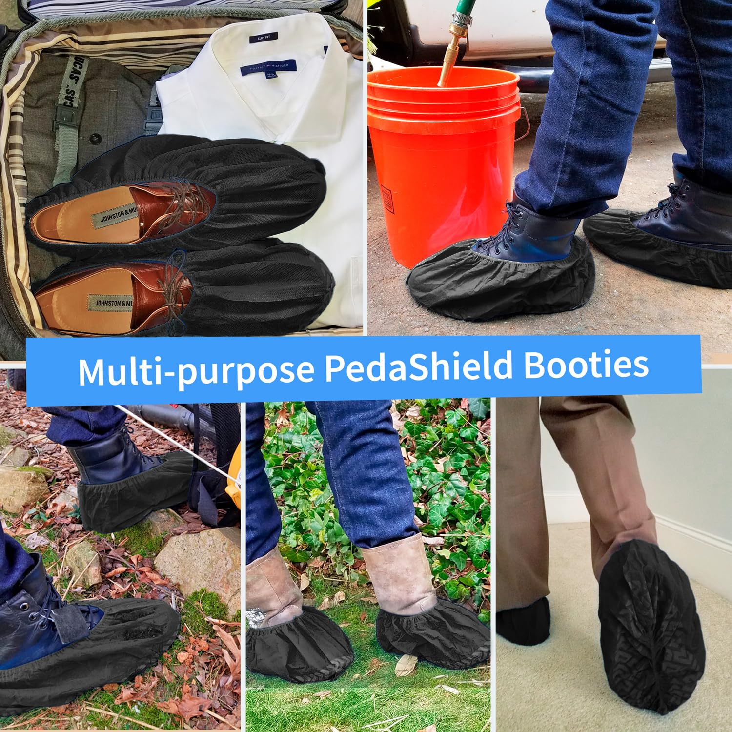 PedaShield 110 boot cover in water-resistant fabric resists moisture.