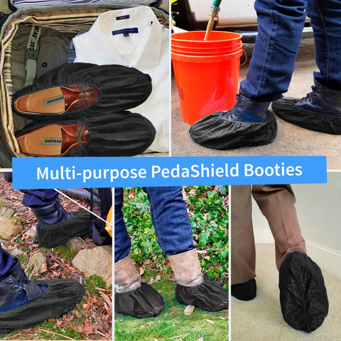 PedaShield 110 boot cover in water-resistant fabric resists moisture.
