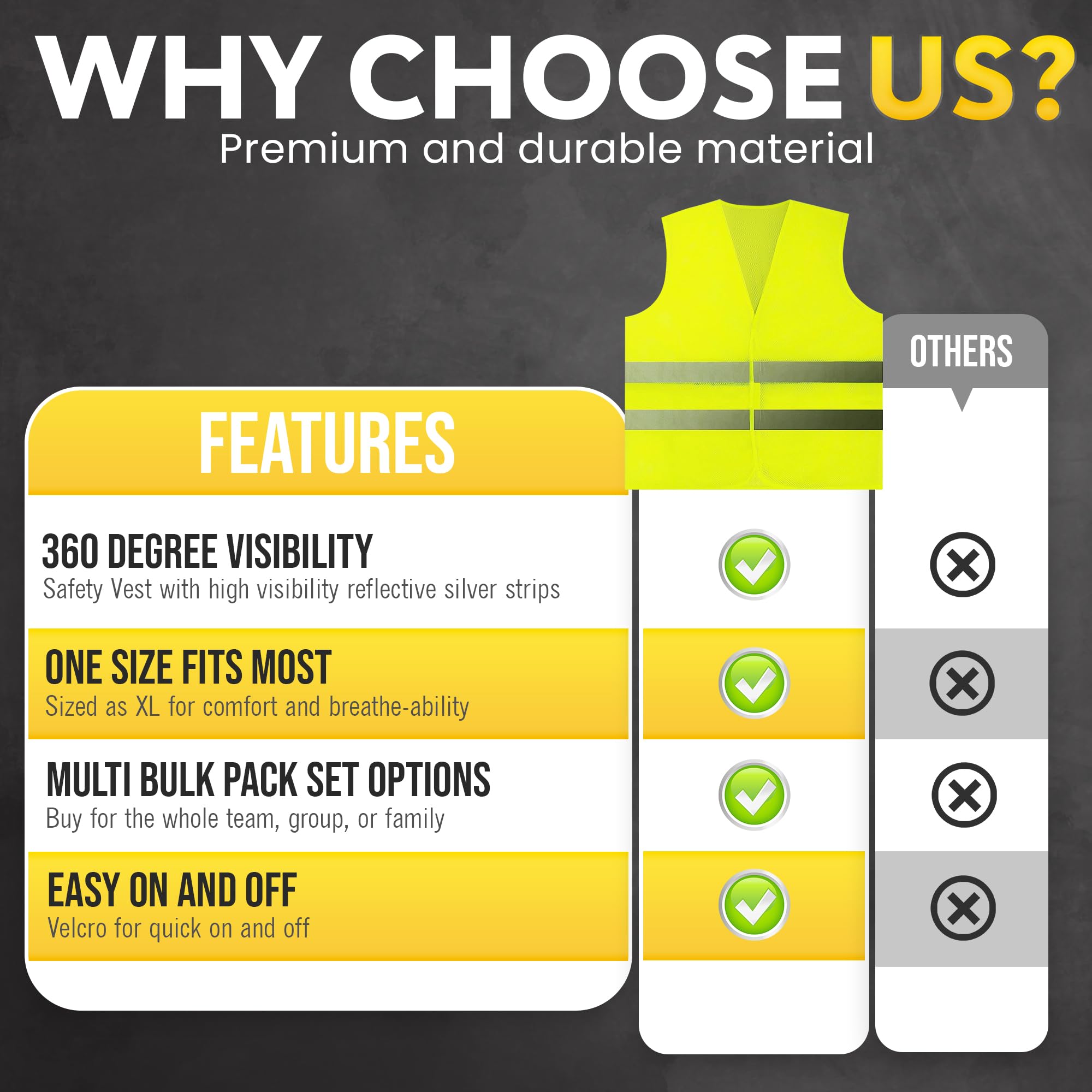 PeerBasics safety vest reflective strips highlight visibility in low light.