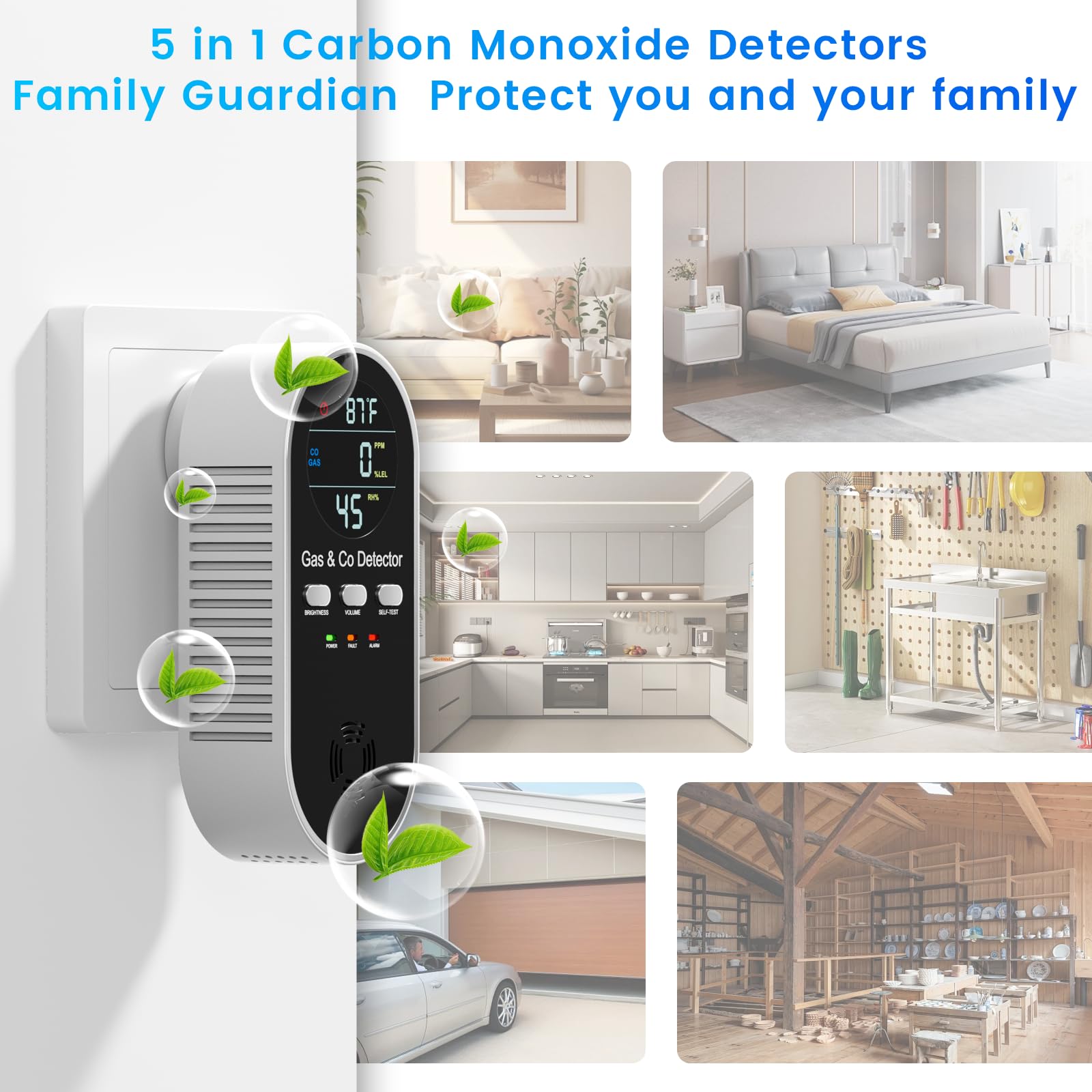 PEGEMU compact design 5-in-1 detector fitting neatly in small spaces.