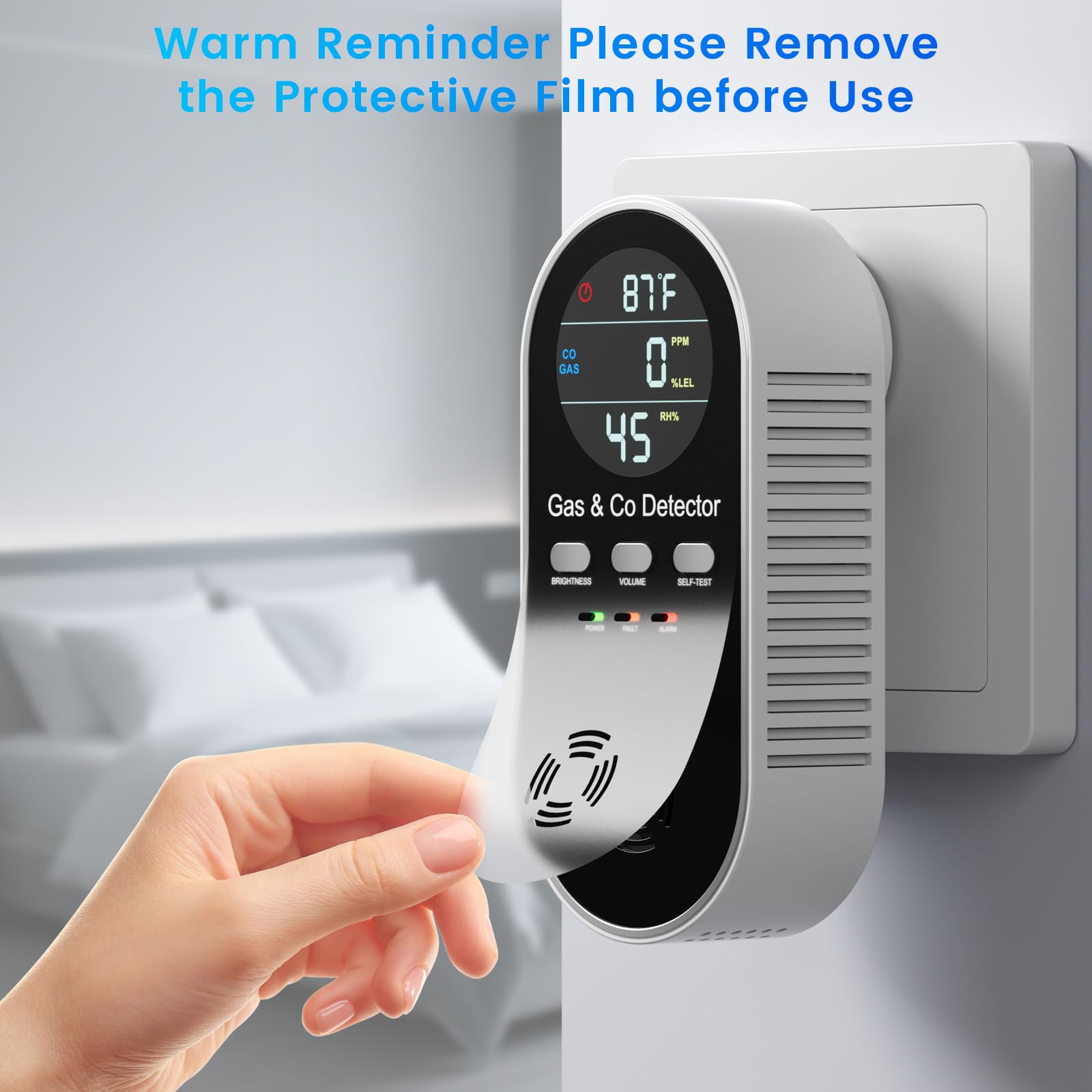 PEGEMU plug-in installation of the 5-in-1 detector in a standard outlet.