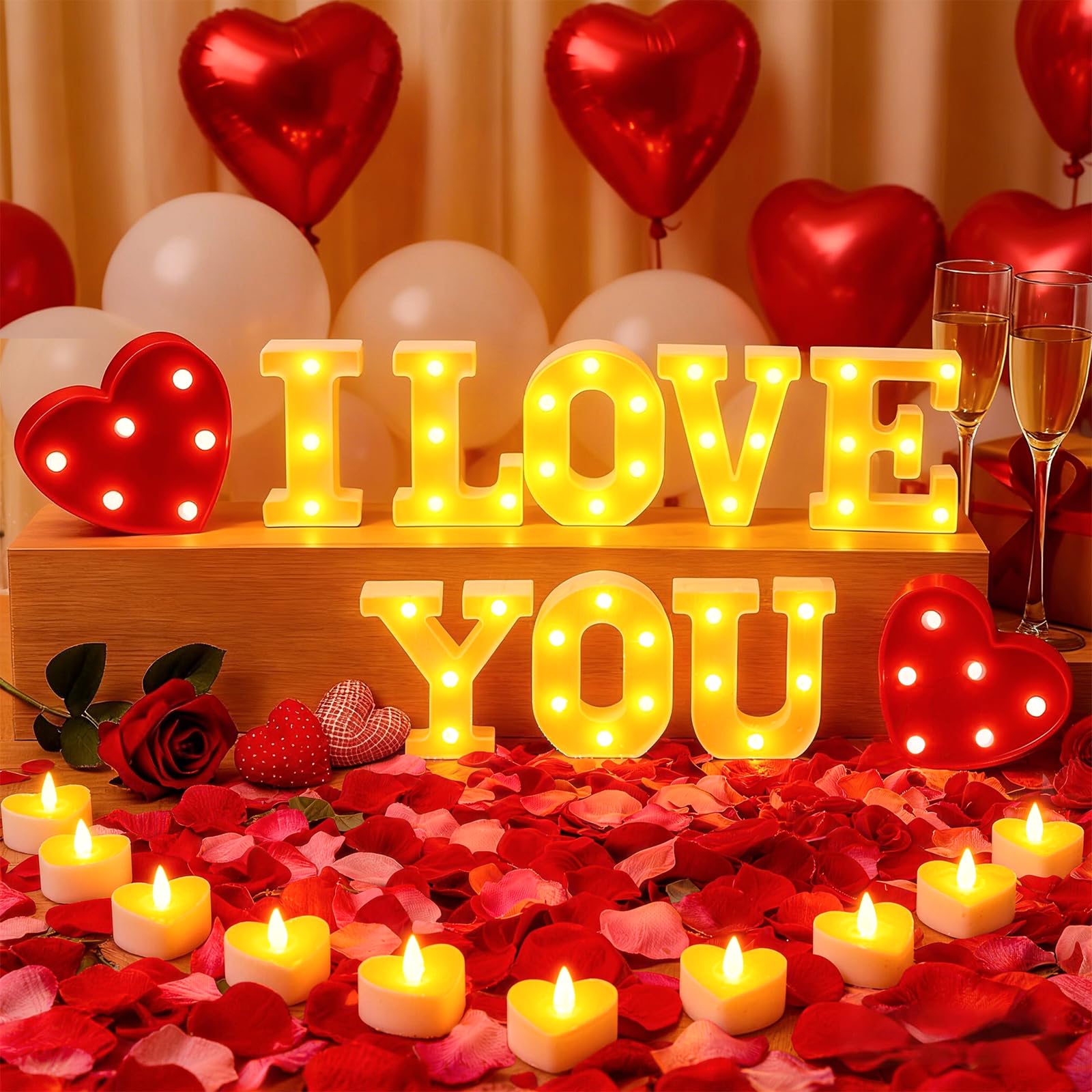Peledic I Love You letters sign glows warmly for romantic table displays.