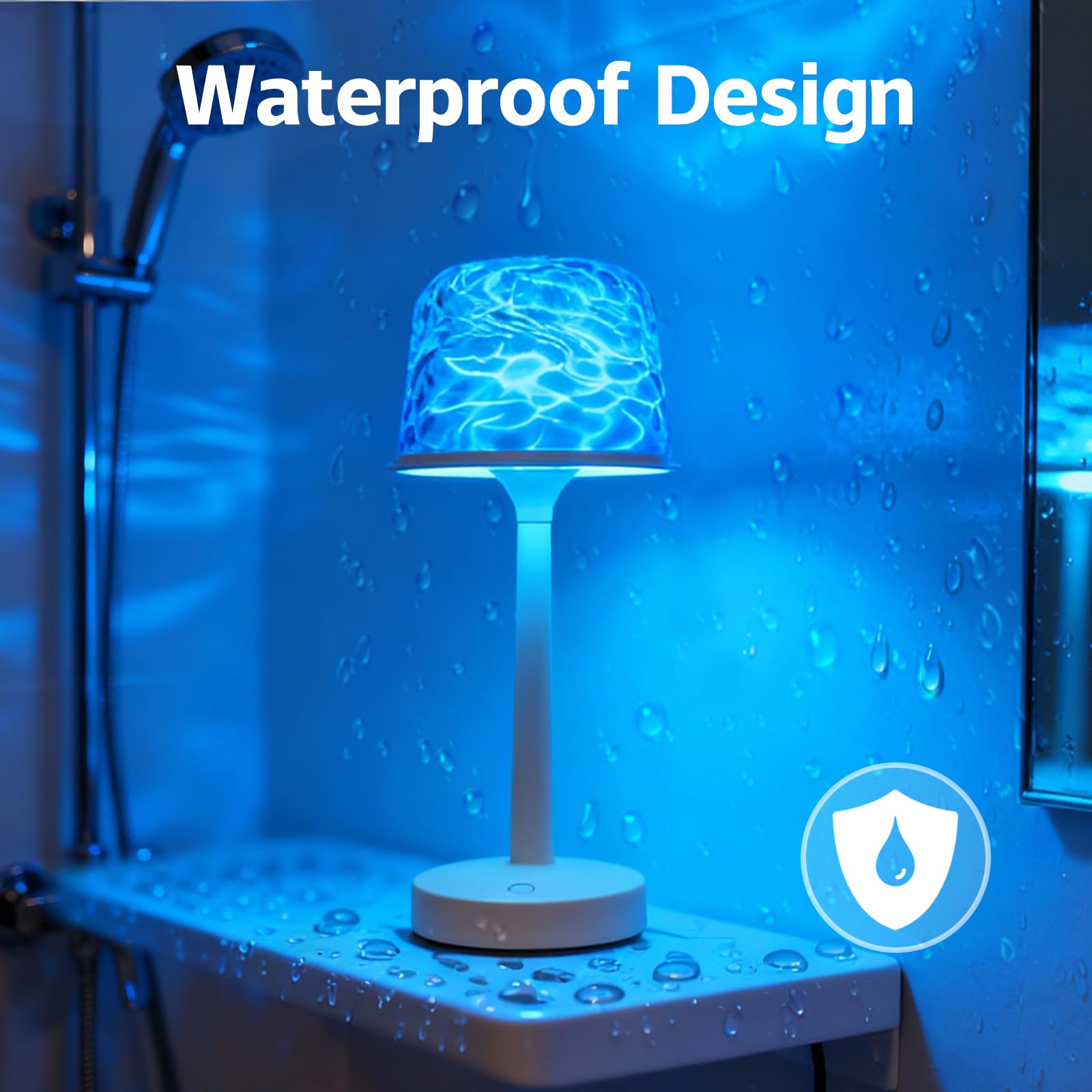 Peledic shower lamp set in tub setting enhances bathroom ambience