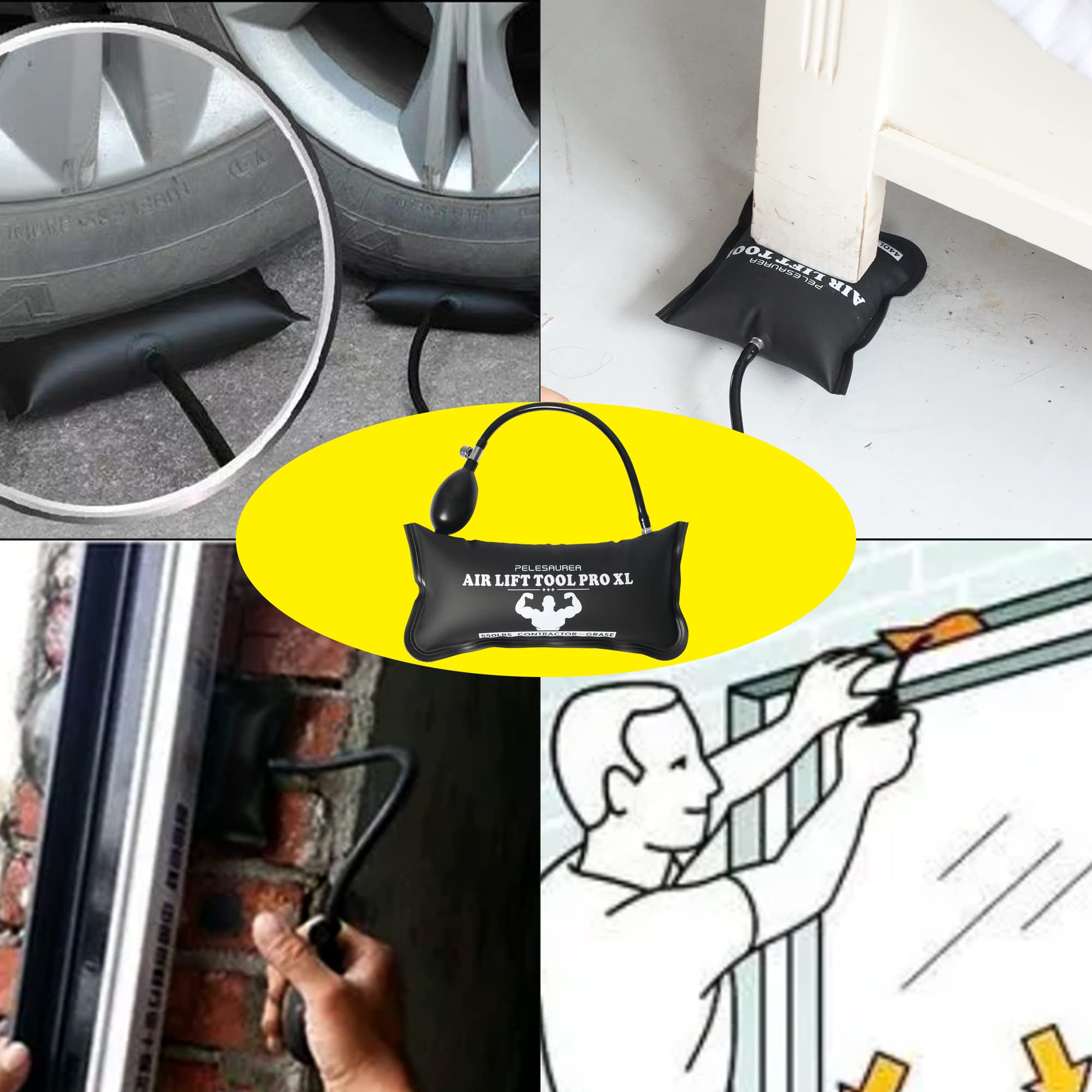 Pelesaurea commercial-grade kit includes air wedges and pry bars for professional installations.